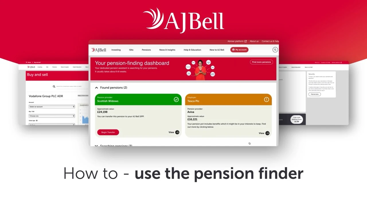 AJ Bell pension finder dashboard, for tracking down old pensions