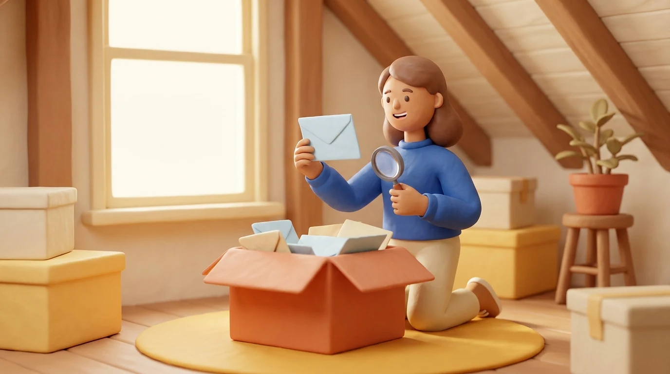 How to find lost pensions: a woman finding old pension letters in a box