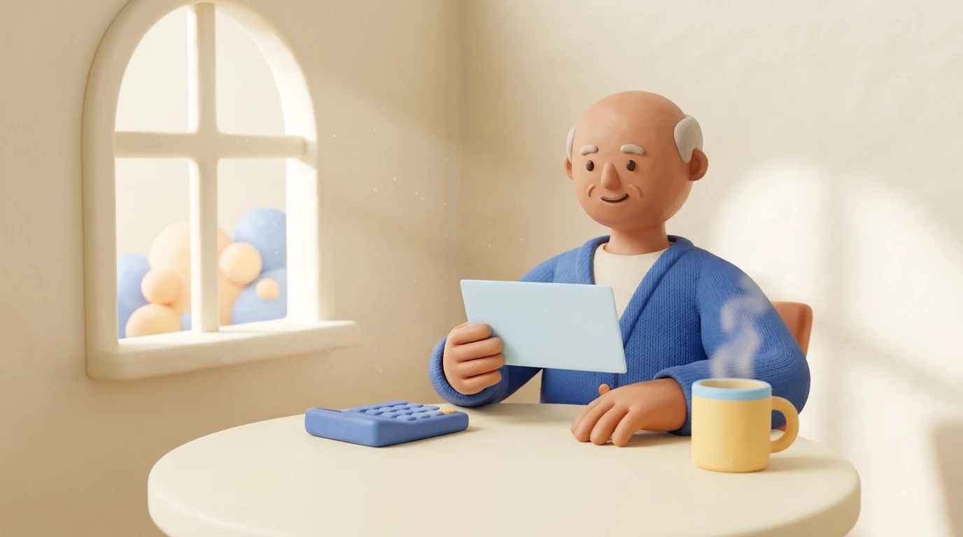 Income tax in retirement: a retired man reading his tax letter with a cup of tea