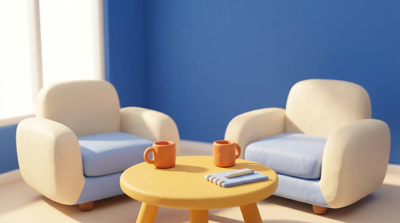 Looking for financial advice: two armchairs and a coffee table, ready for a conversation