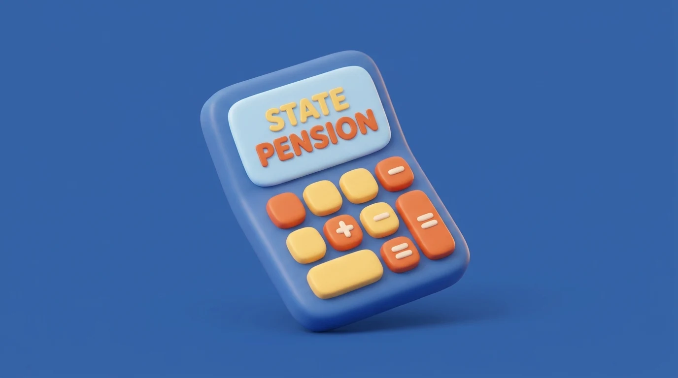 State Pension age calculator: a clay calculator showing the words State Pension