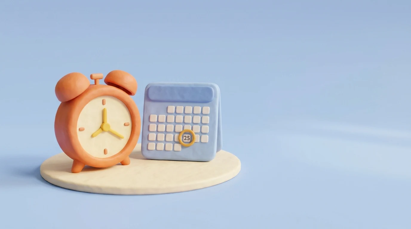 State Pension forecast: an alarm clock beside a calendar with a date circled